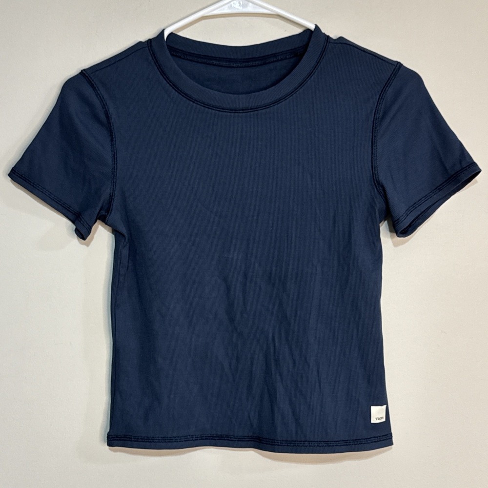 Vuori Sz S Blue Pose Fitted Tee Shirt Womens Short Sleeve Stretch Ribbed Shirt